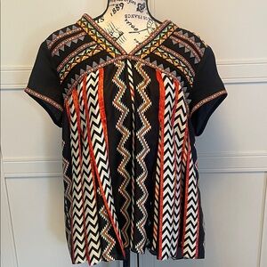 Anthropologie Rana Gill Boho Western Aztec Tunic Blouse SZ 10 EUC